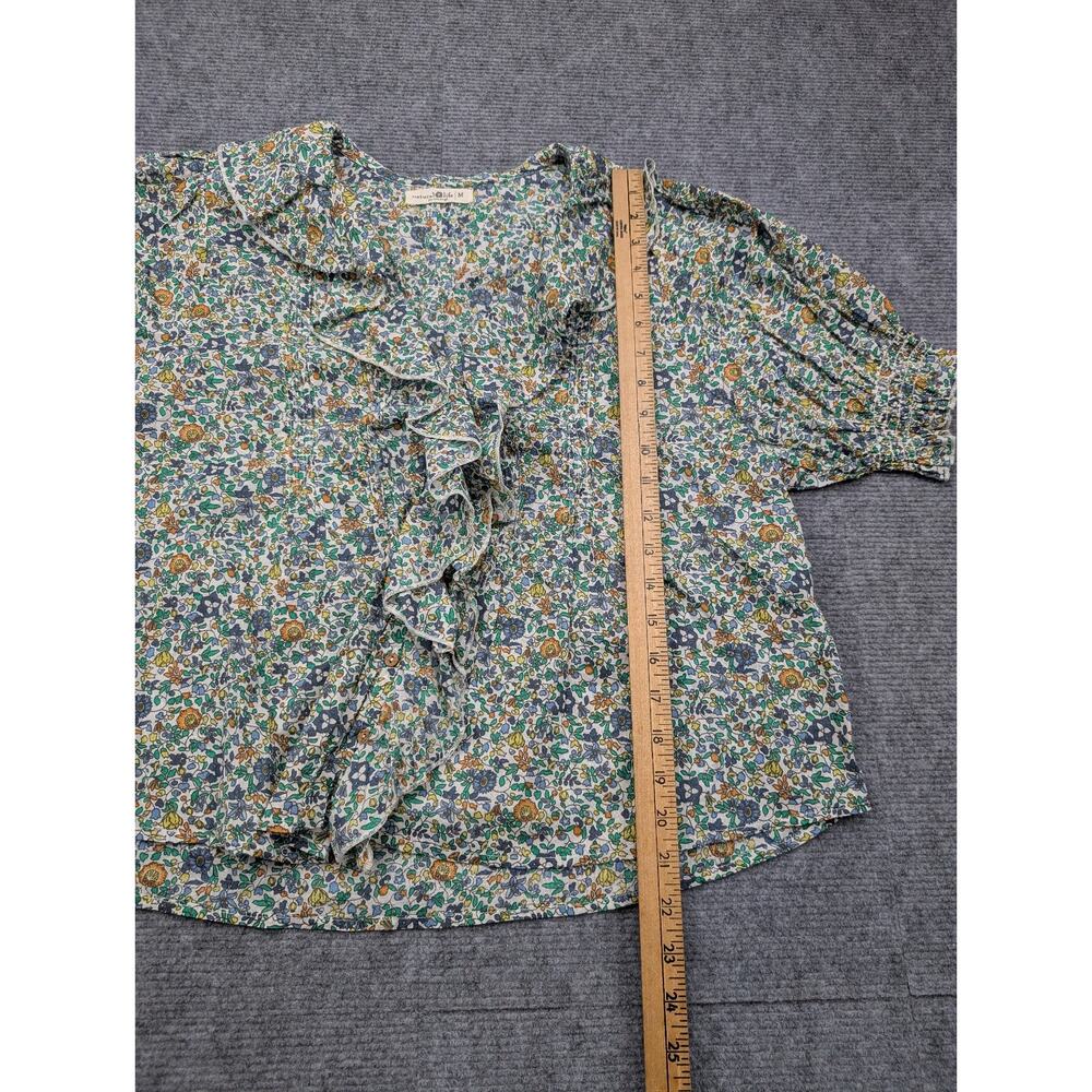 Natural Life Blouse Women Medium Floral Boho Cottage Western Ruffle Cotton Green - Picture 4 of 6